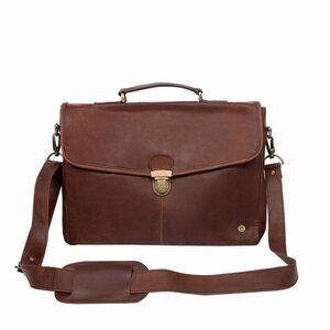 Mahi Leather The Yale Clip-Up Full Grain Adjustable Messenger Bag Brown Satchel